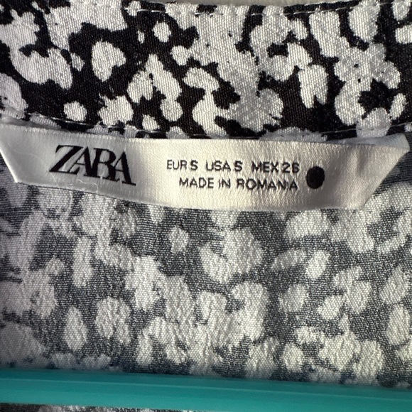 Zara Printed Mini Swing Dress 3/4-sleeve Tiered V-neck Size S - Picture 9 of 10